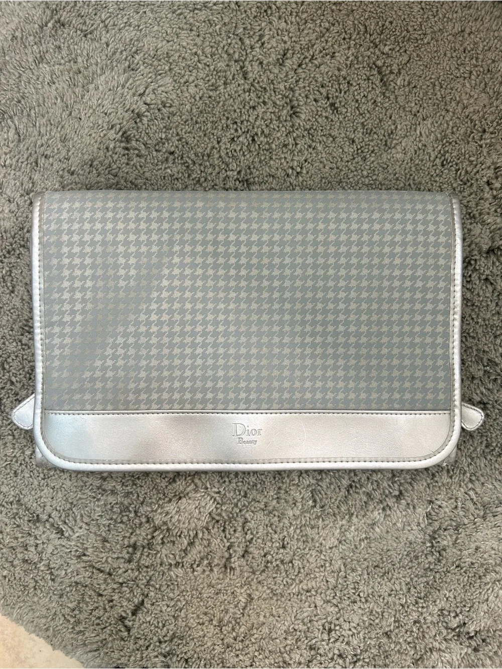 Christian Dior Folded Hanging Silver Houndstooth Cosmetic Pouch